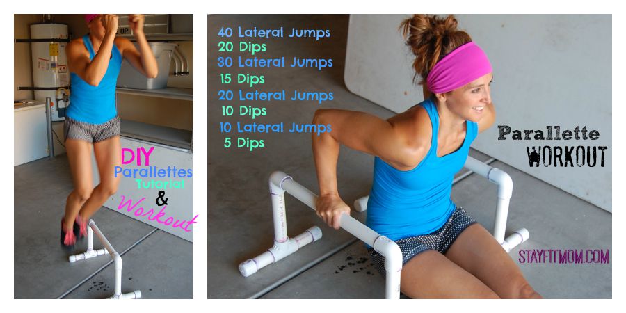 This is a great workout using parallettes and they are SO easy to make to add to your at home gym!