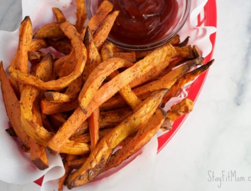 Super crispy, perfect sweet potato fries in the air fryer! #stayfitmom #airfryerrecipe #airfryer #sweetpotatofries