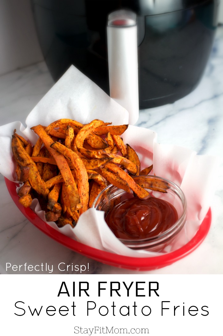 Super crispy, perfect sweet potato fries in the air fryer! #stayfitmom #airfryerrecipe #airfryer #sweetpotatofries