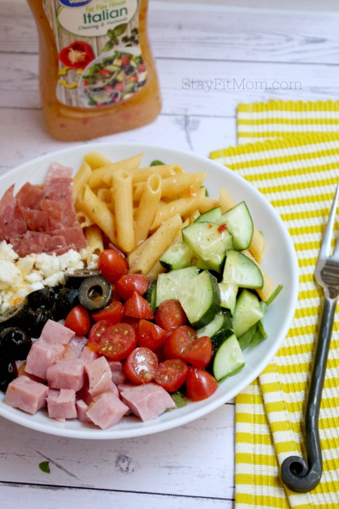 High protein, macro friendly, light Italian Summer Salad. #stayfitmom #summersalad #italiansalad #macrofriendly