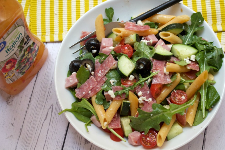 High protein, macro friendly, light Italian Summer Salad. #stayfitmom #summersalad #italiansalad #macrofriendly