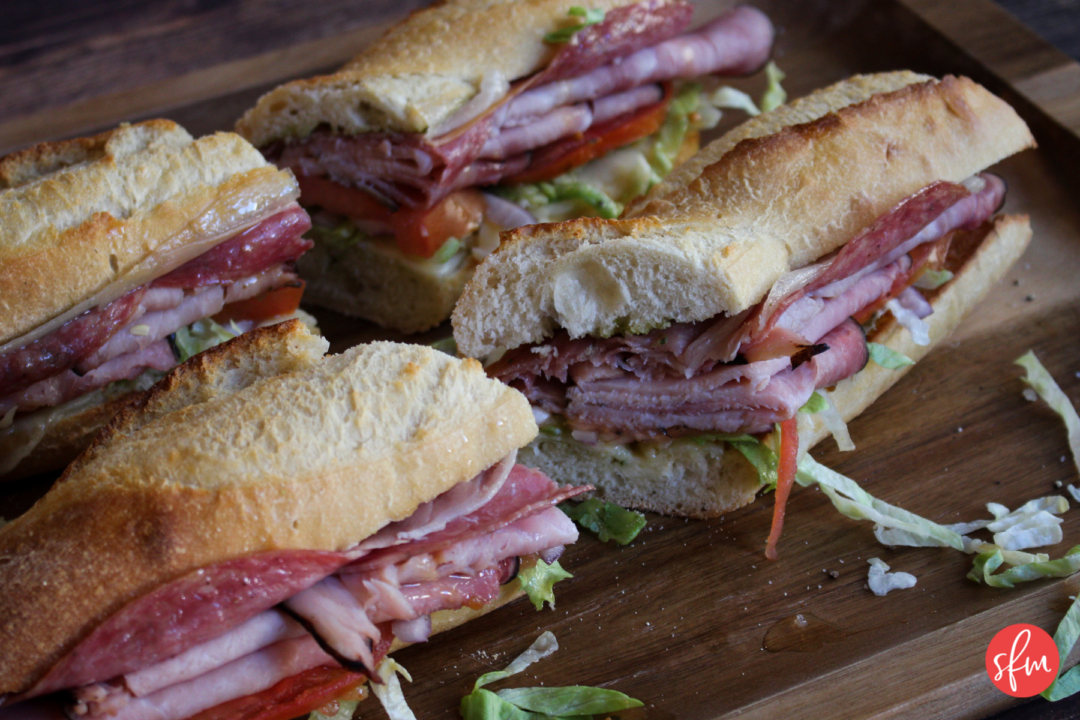 Simple Italian Baguette Sandwich recipe packed with protein and macro friendly. #stayfitmom #recipe #italianrecipe #baguette