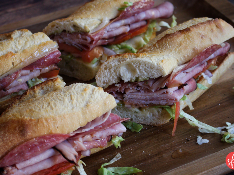 Simple Italian Baguette Sandwich recipe packed with protein and macro friendly. #stayfitmom #recipe #italianrecipe #baguette