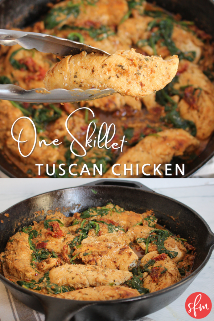 Macro friendly one skillet tuscan chicken recipe by #stayfitmom #macrorecipe #macrodiet #chickenrecipe