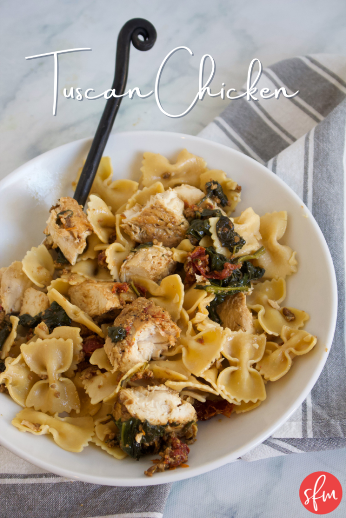 Macro friendly one skillet tuscan chicken recipe by #stayfitmom #macrorecipe #macrodiet #chickenrecipe