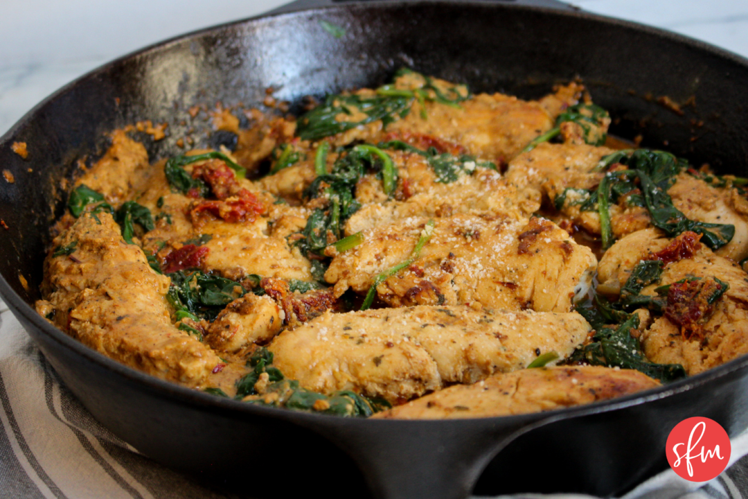 One Skillet macro friendly tuscan chicken recipe #stayfitmom #chickenrecipe #macros