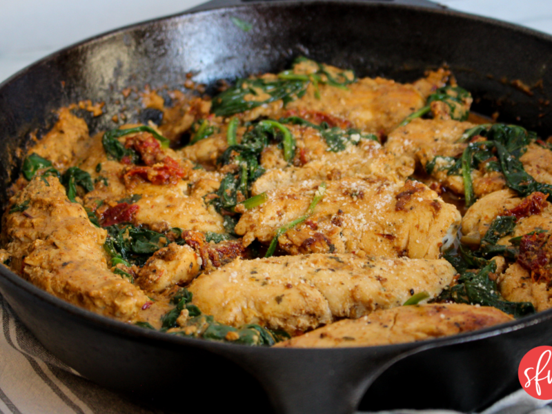 One Skillet macro friendly tuscan chicken recipe #stayfitmom #chickenrecipe #macros
