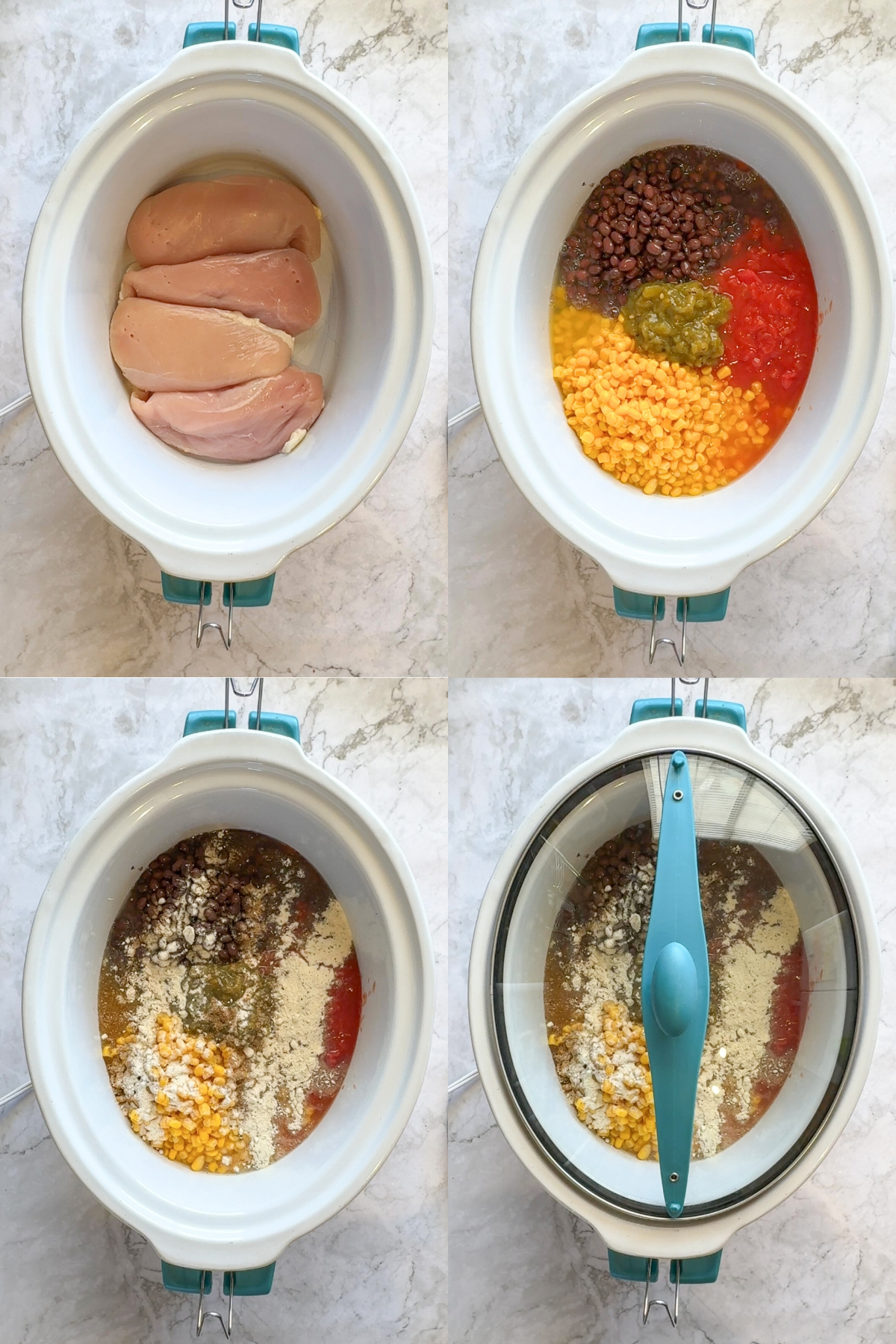 Cream Cheese Chicken Chili step by step in the slow cooker. #chickenchili