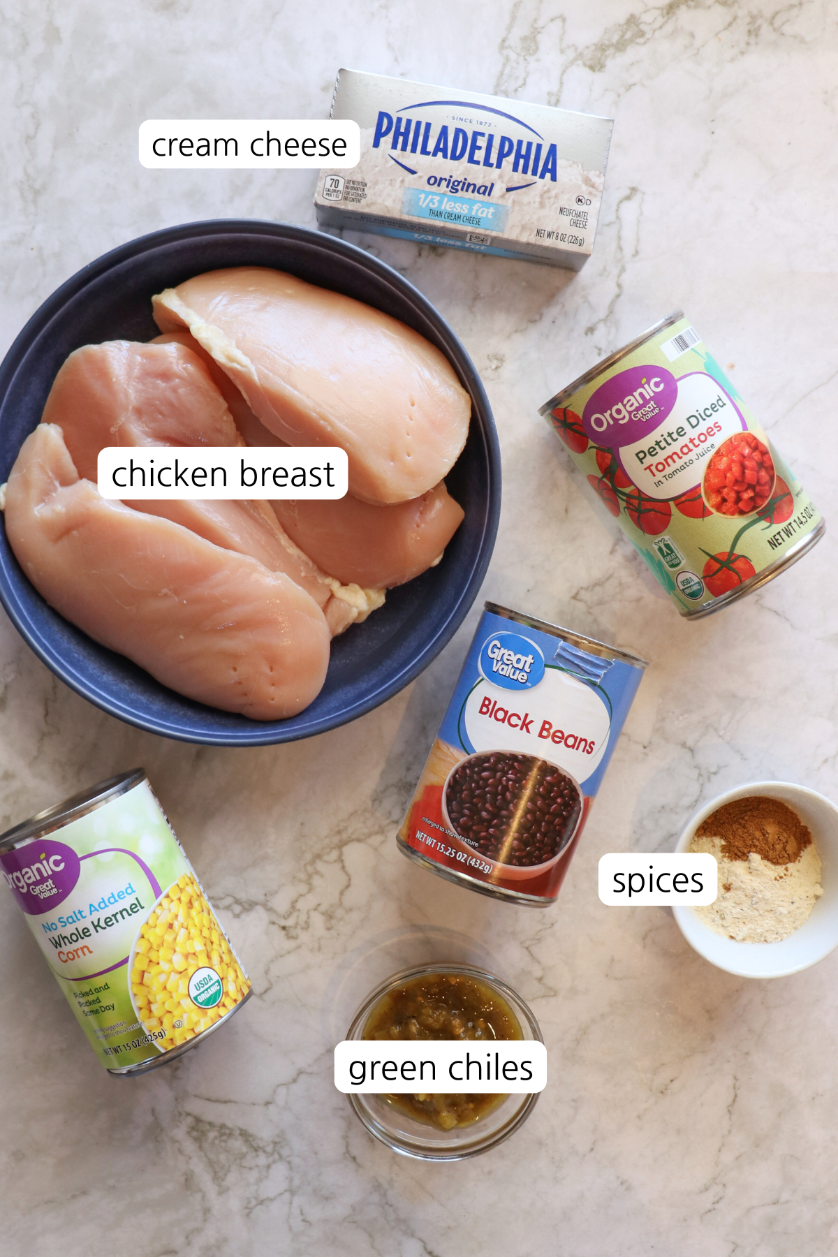 Ingredients to make Stay Fit Mom Cream Cheese Chicken Chili