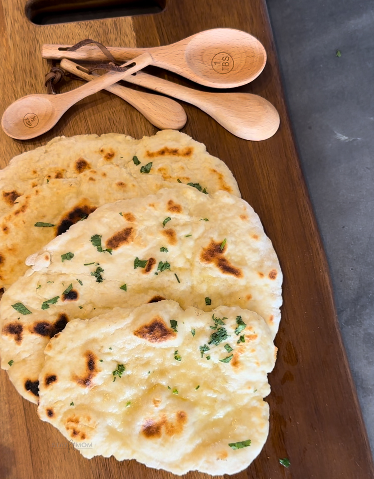 Butter Chicken Bakes image of homemade Naan Bread.