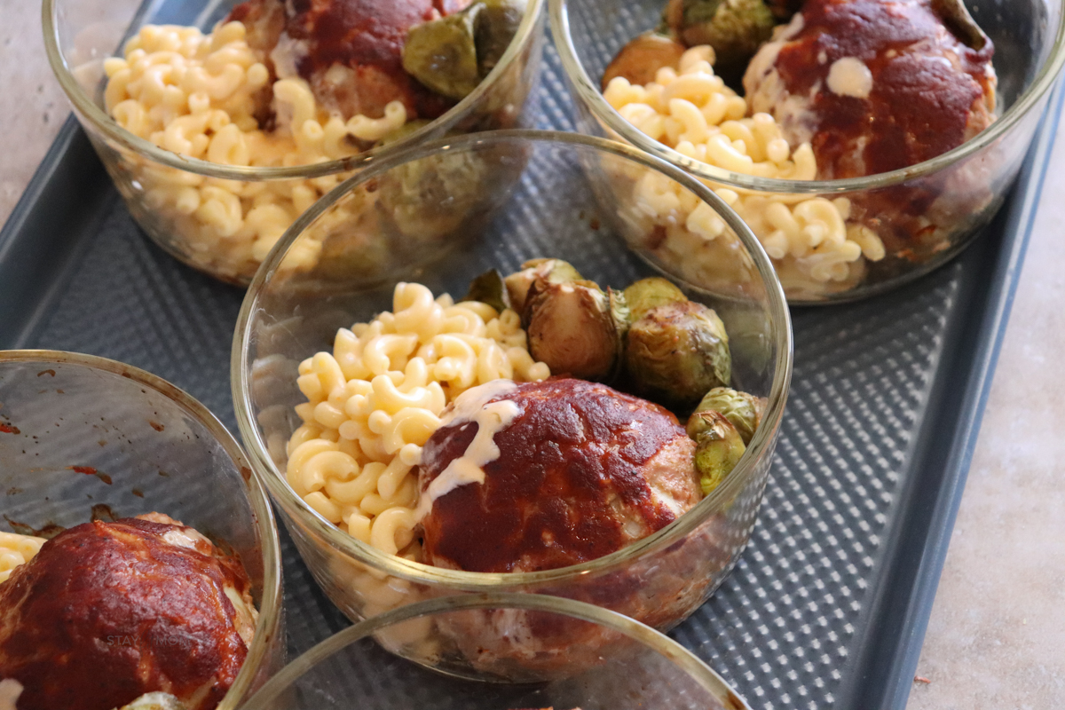 BBQ Turkey Meatloaf Bowls with completed meal.