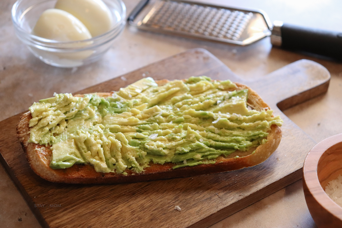 Toasted sourdough with avocado and flake salt.