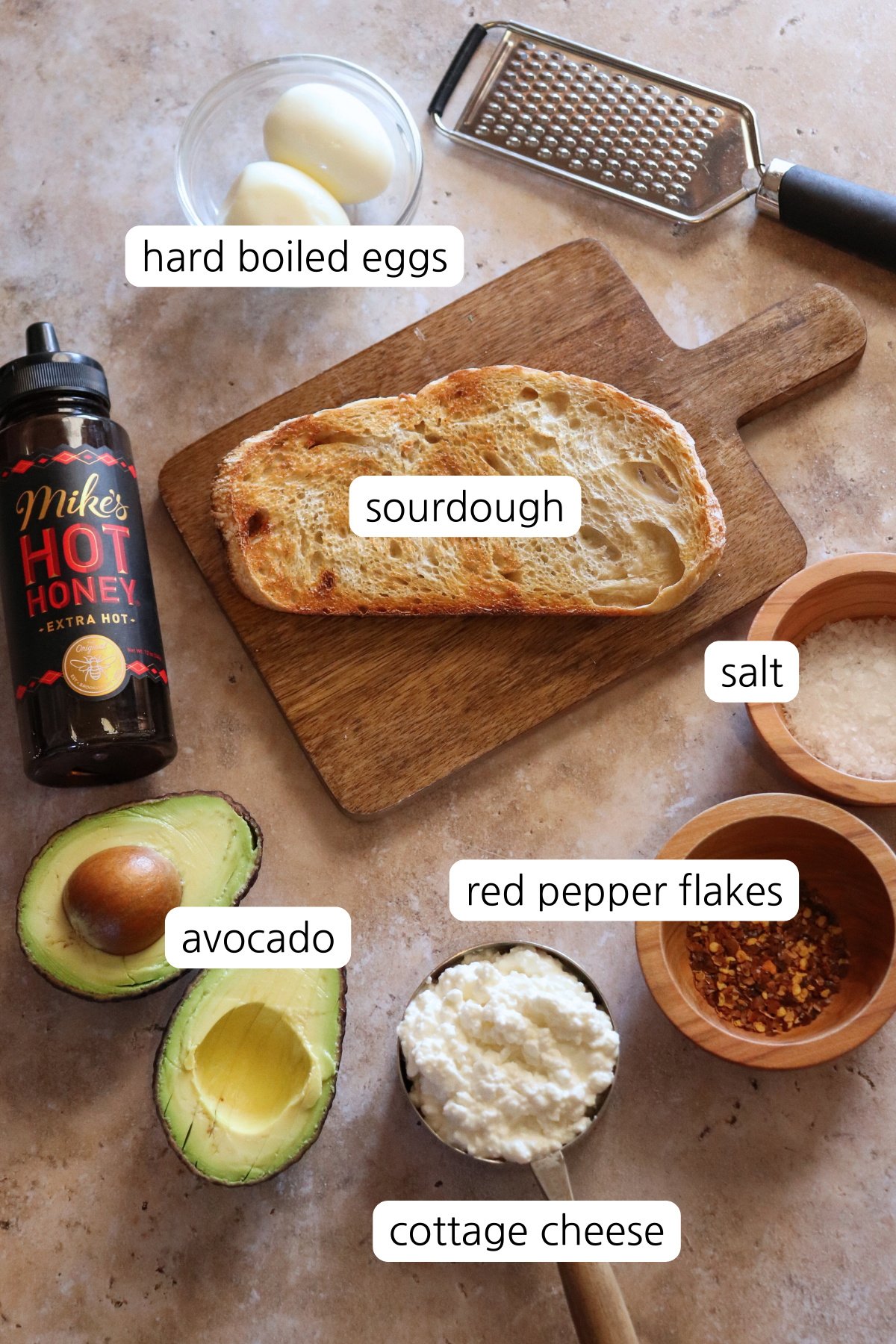 Shredded Egg Sourdough Toast showing all ingredient.