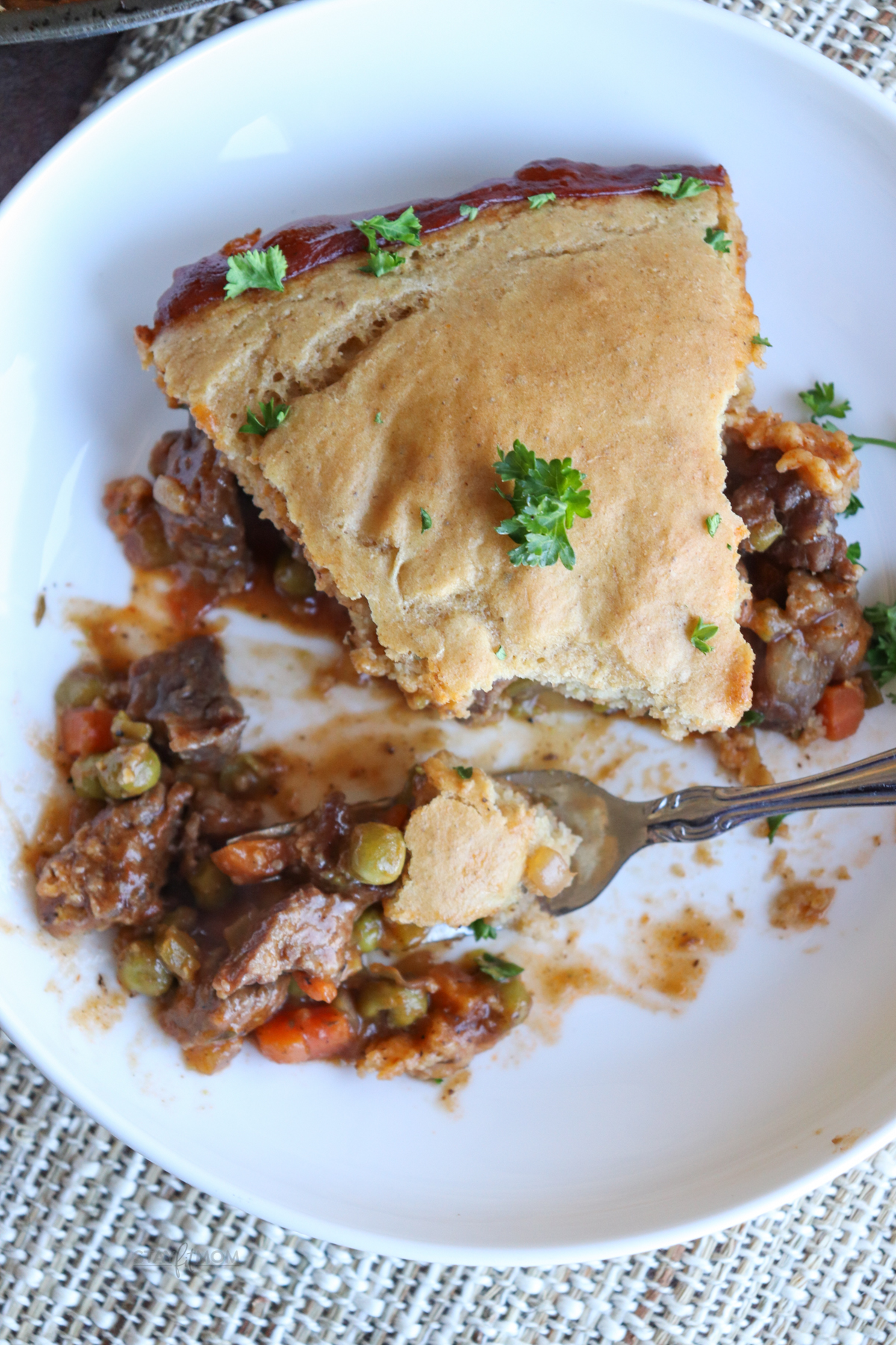Beef Pot Pie showing a serving of meal.
