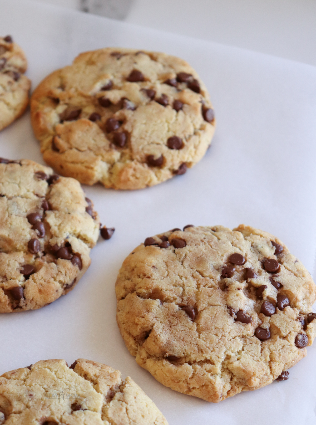 Protein Chocolate Chip Cookies showing baked cookies.