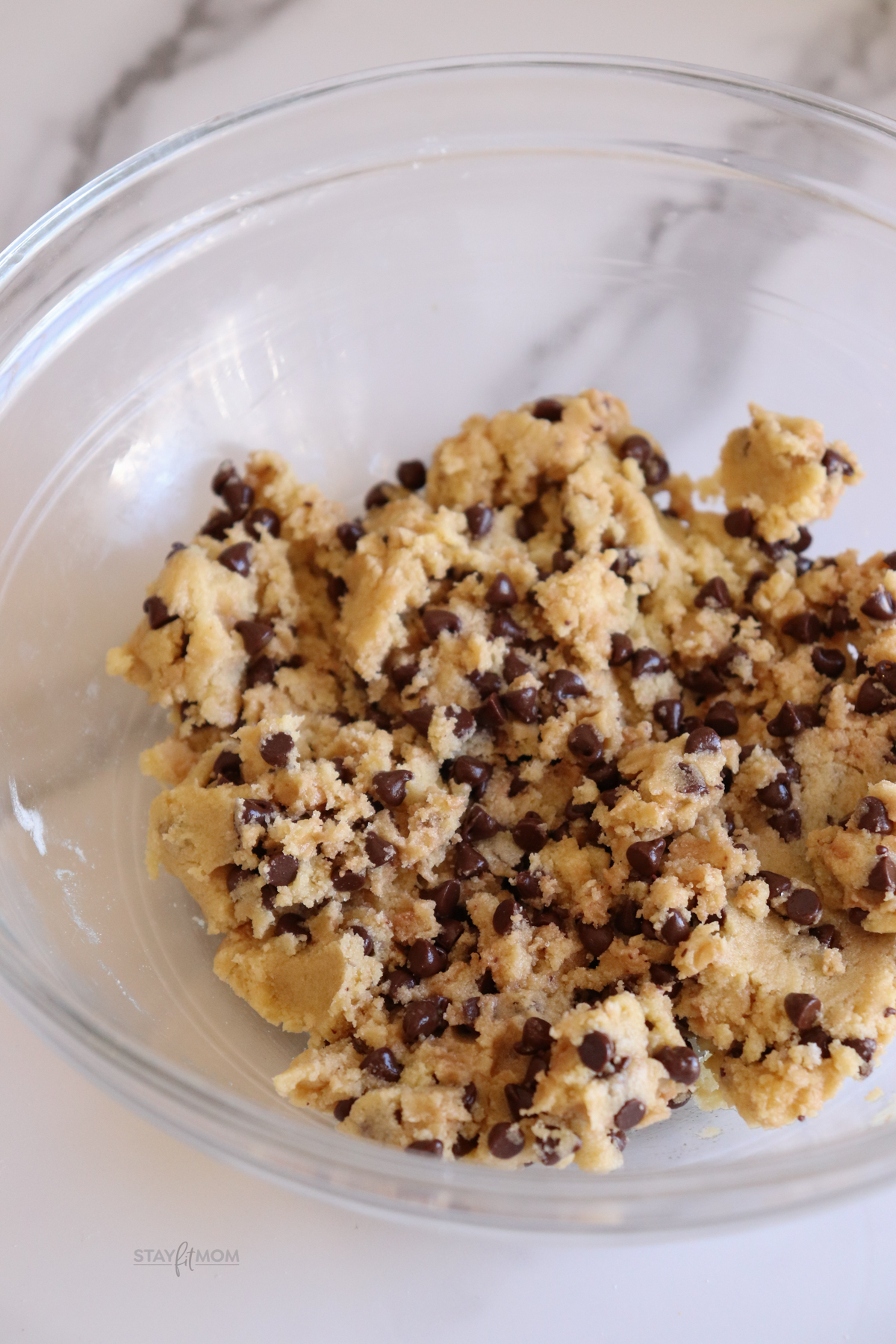 Image showing completed cookie dough in glass bowl.