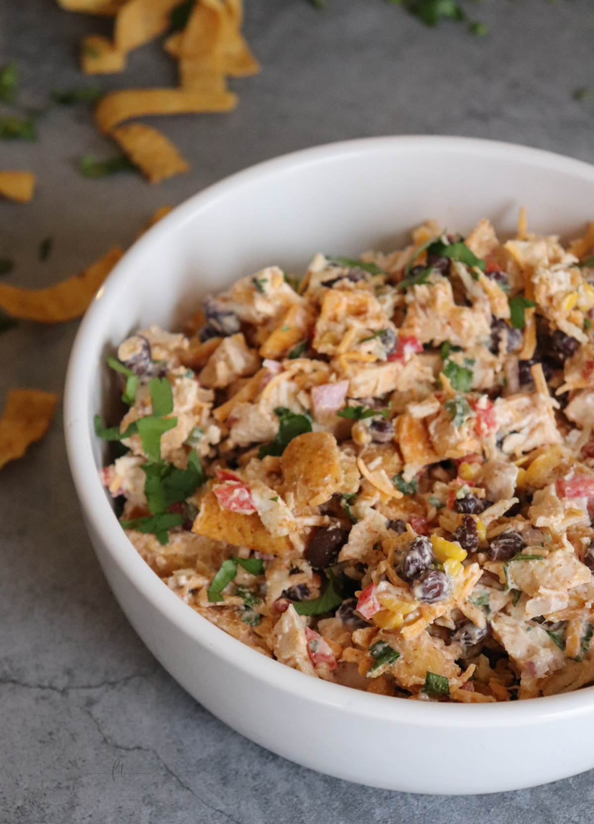 Completed meal stirred together in a white bowl.