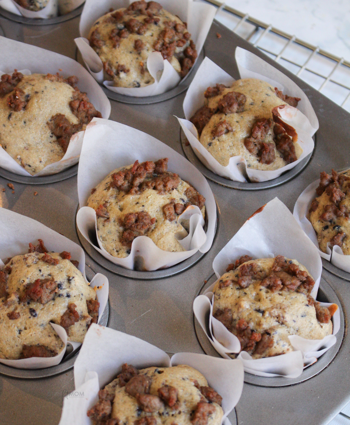 Sausage Blueberry Muffins showing completed muffins.