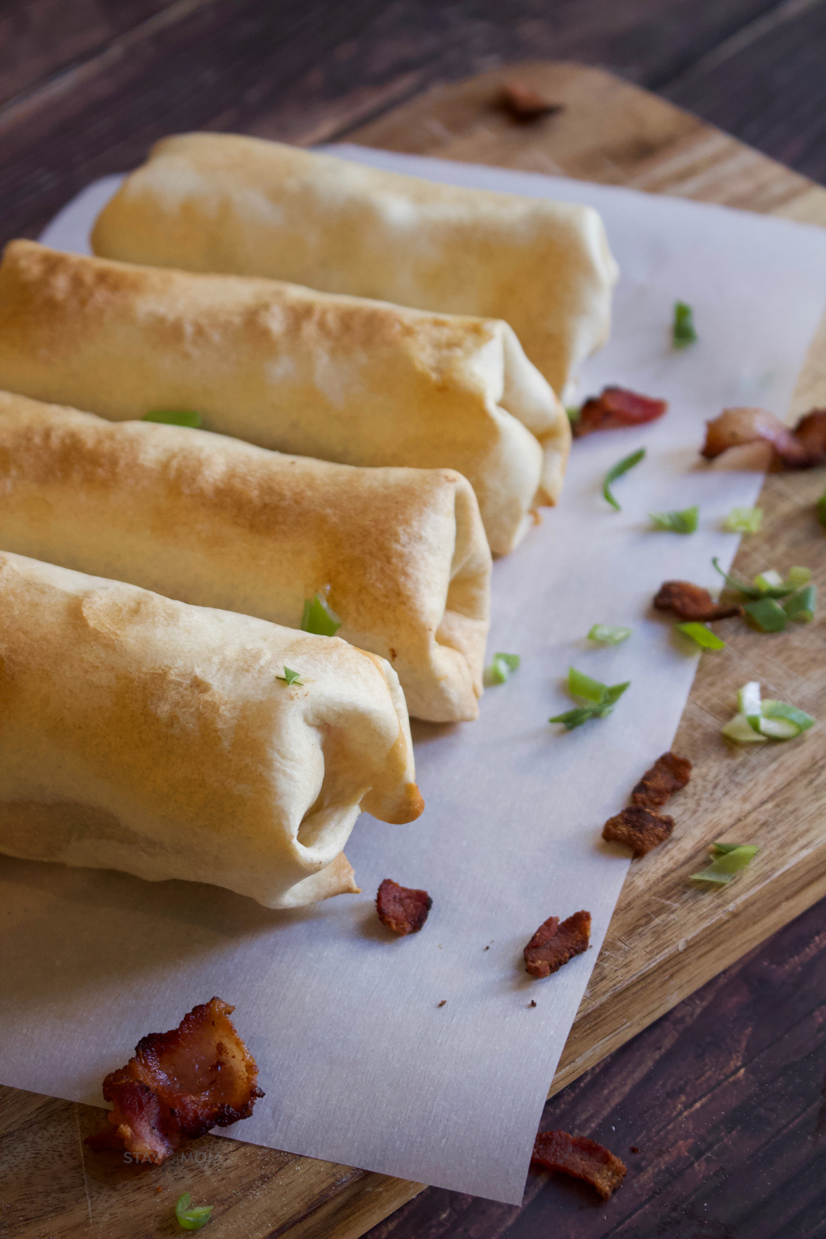 Meat Lovers Breakfast Burritos showing cooked burritos.
