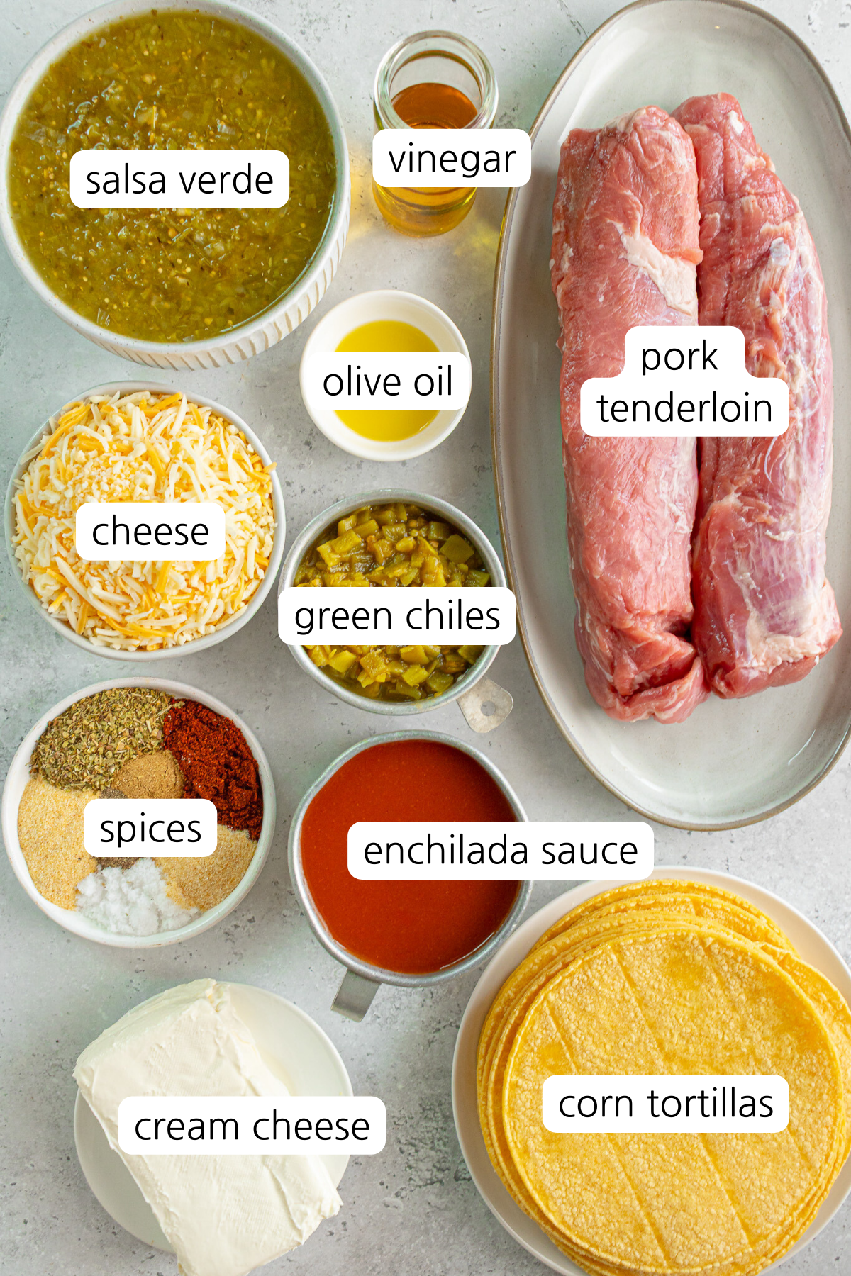 Image of small plates and bowls with labeled ingredients.