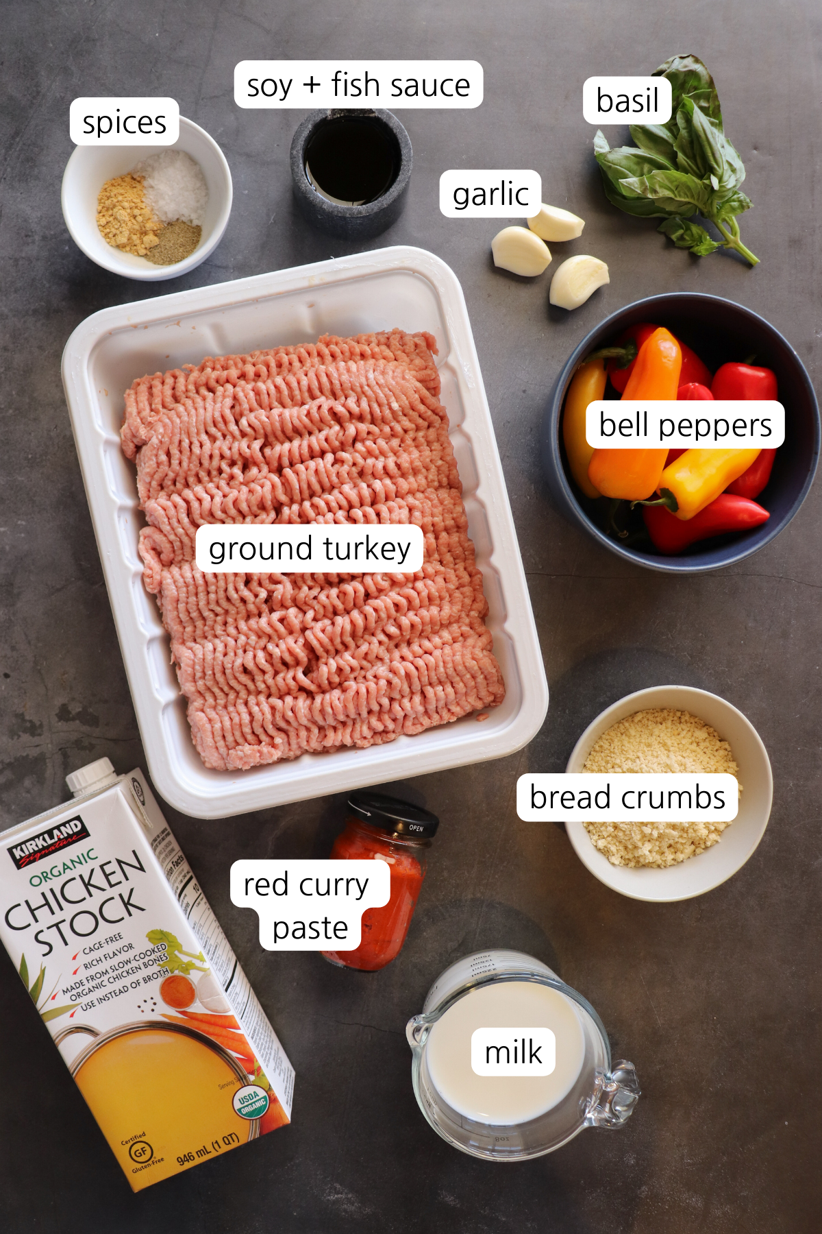 Thai turkey meatballs image showing labeled ingredients.