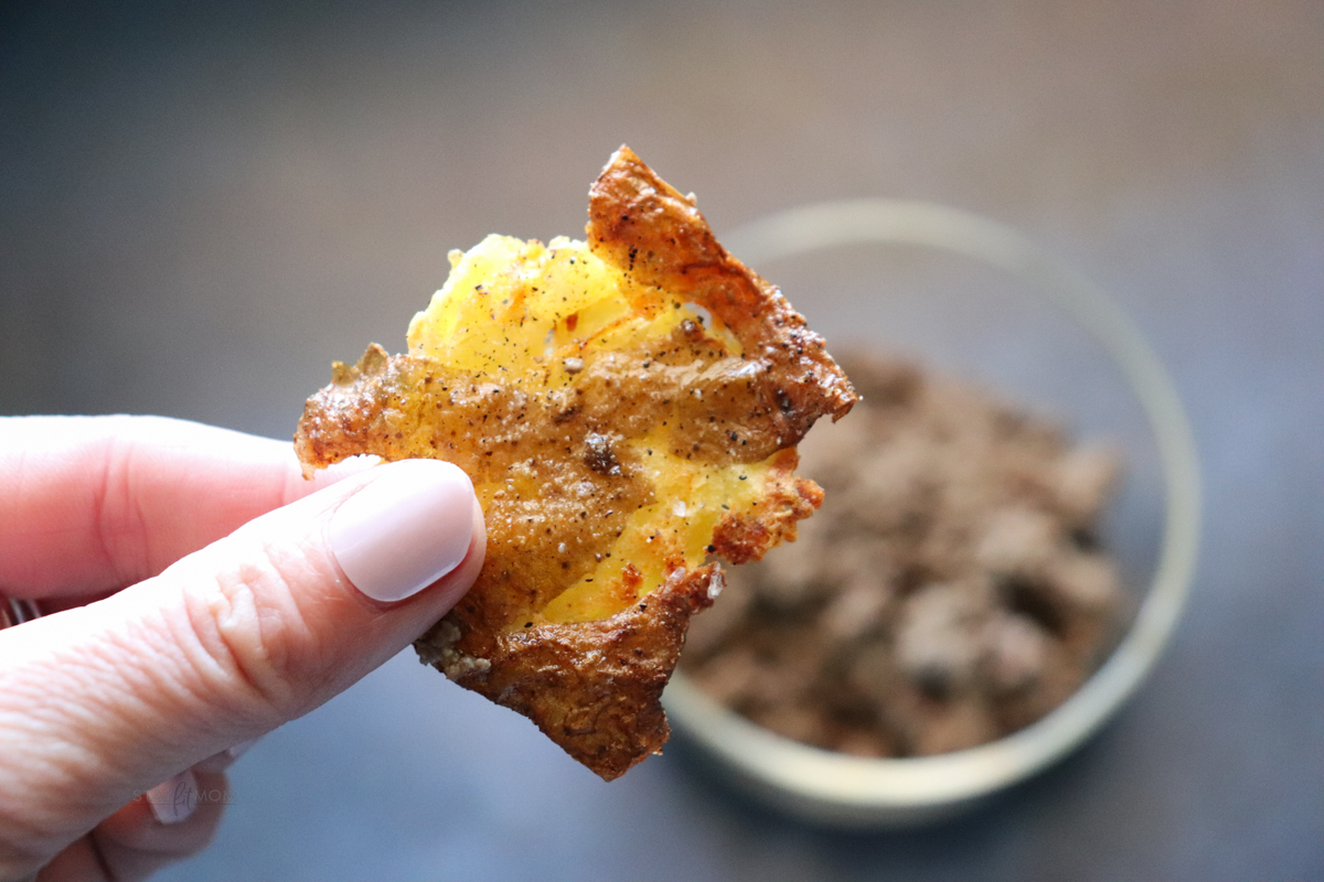 A perfectly crispy, smashed mini potato.