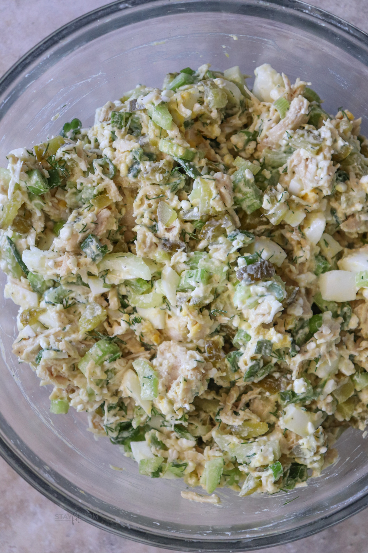 Completed recipe mixed in a glass bowl.
