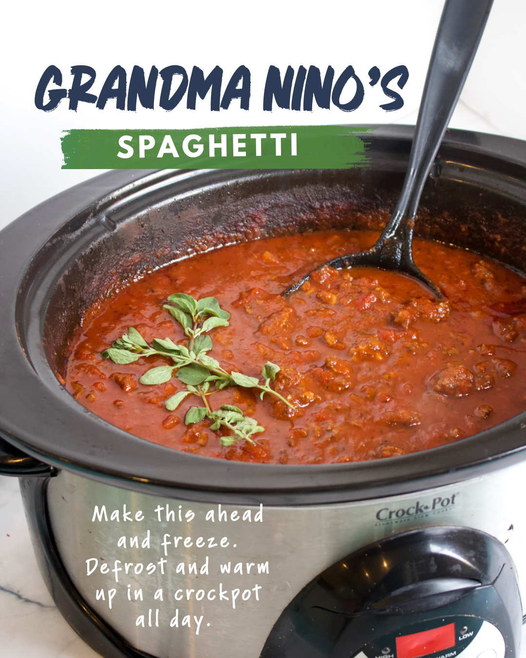 Image of Grandma Ninos Spaghetti sauce in a slow cooker.