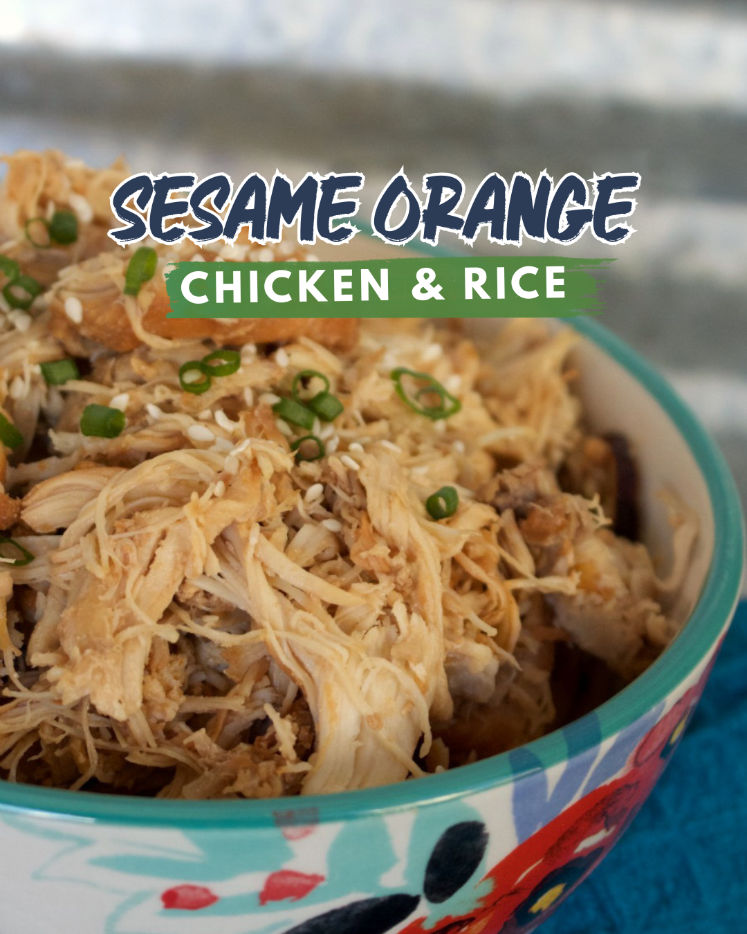 Sesame Orange Chicken showing shredded chicken in a bowl.