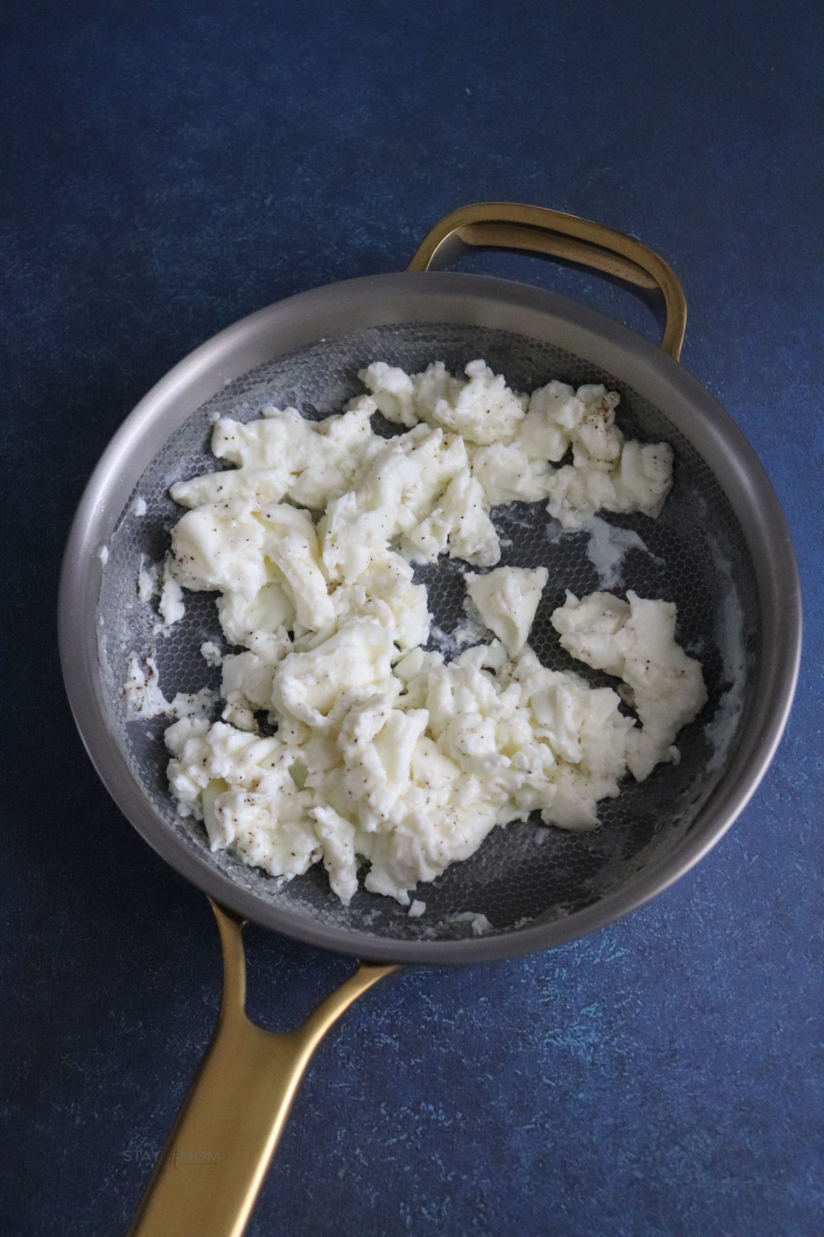 Small pan filled with scrambled egg whites.