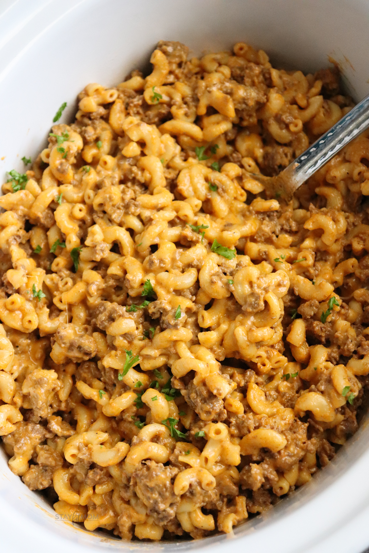 A close up of Hamburger Mac to show texture.